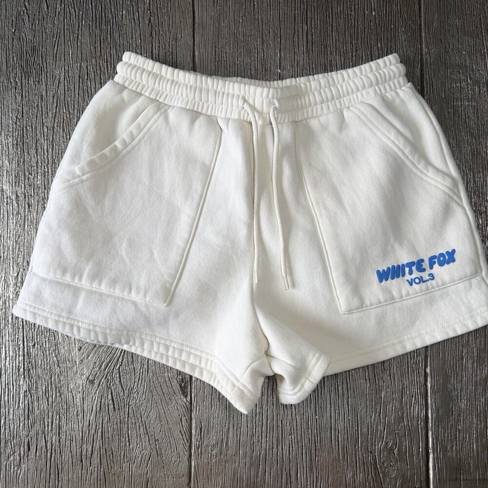 White Fox Volume 3 White Shorts Blue Logo Women’s Size S